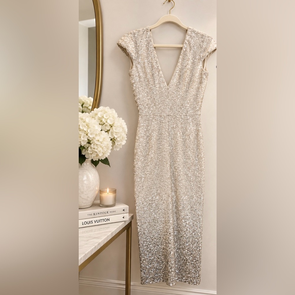 Dress the Population Cream Sequin Accent